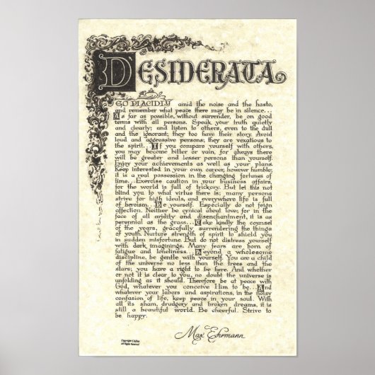 Poster de DESIDERATA par Max Ehrmann - Rouleau de  (Devant)