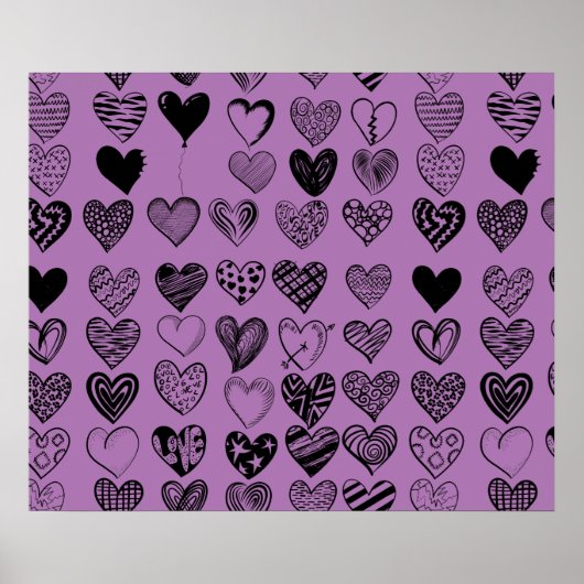 Poster de dessin adorable Black Heart Scribble (Devant)