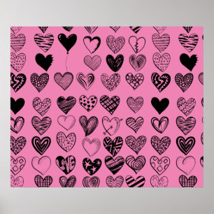 Poster de dessin adorable Black Heart Scribble