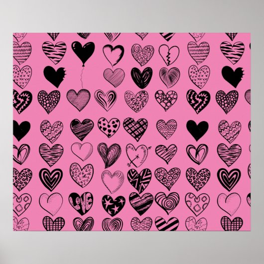 Poster de dessin adorable Black Heart Scribble (Devant)