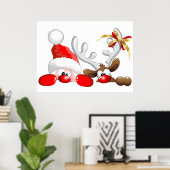Poster de dessin animé de Père Noël et Reindeer (Bureau à domicile)