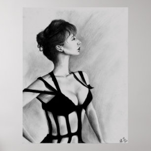 Poster de dessin d'art original Dame
