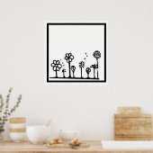 Poster de dessin de fleurs en noir et blanc (Cuisine)