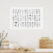 Poster De Dessin De Fleurs Et Herbes D'Encre (Cuisine)