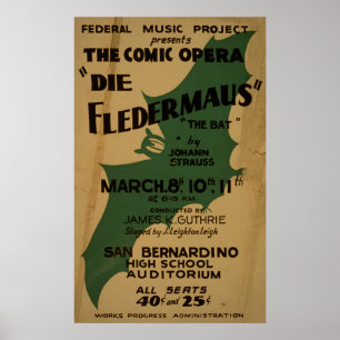 Poster de Die Fledermaus Strauss Vintage 1938 WPA