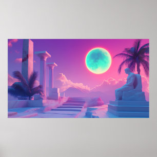 Poster de Dieu grec Rétrowave - Neon Vaporwave Aes