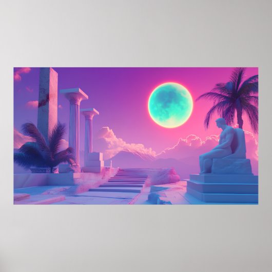 Poster de Dieu grec Rétrowave - Neon Vaporwave Aes (Devant)