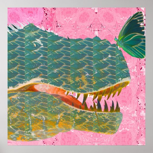 Poster de dinosaure avec Papillon Art Imprimer (Devant)