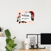 Poster de douche à fleurs roses et bordeaux élégan (Bureau à domicile)