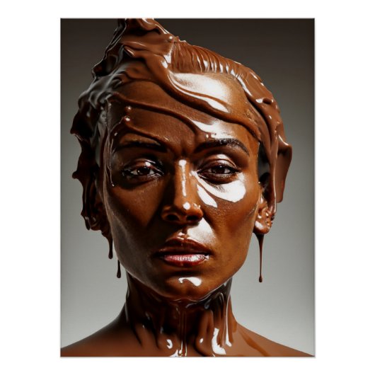 Poster de escultura humana de chocolate derretido. (Devant)