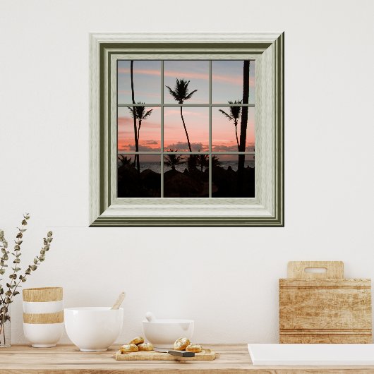 Poster de Faux Window Coucher de soleil tropical (Cuisine)