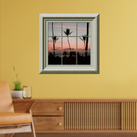Poster de Faux Window Coucher de soleil tropical