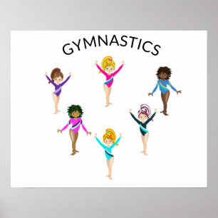Poster de fille de gymnastique avec 6 gymnaste