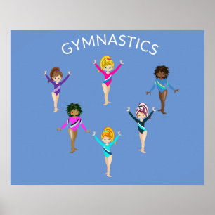 Poster de fille de gymnastique avec 6 gymnaste