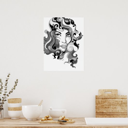 Poster de filles graffitis noir et blanc (Cuisine)