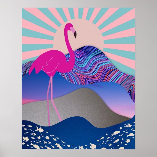 Poster de Flamant rose psychédélique Funky (Devant)