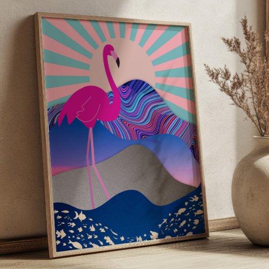 Poster de Flamant rose psychédélique Funky