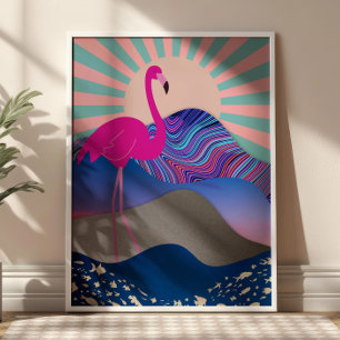 Poster de Flamant rose psychédélique Funky
