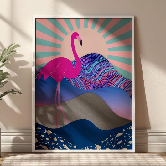 Poster de Flamant rose psychédélique Funky