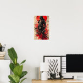 Poster de Geisha Samurai en noir et rouge (Bureau à domicile)