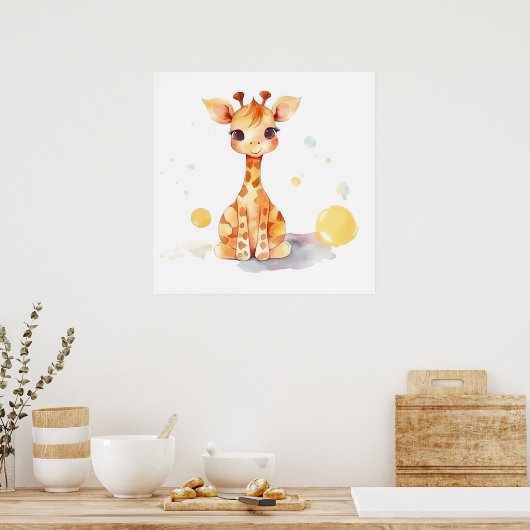Poster de Giraffe Bébé Cute (Cuisine)