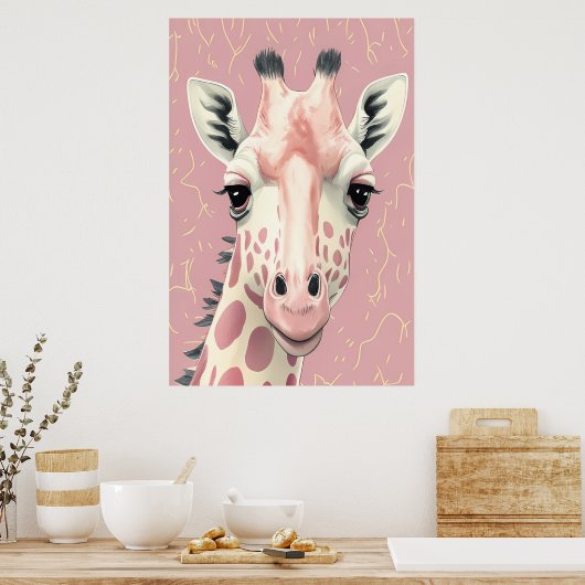 Poster de Giraffe Rose Cute (Cuisine)