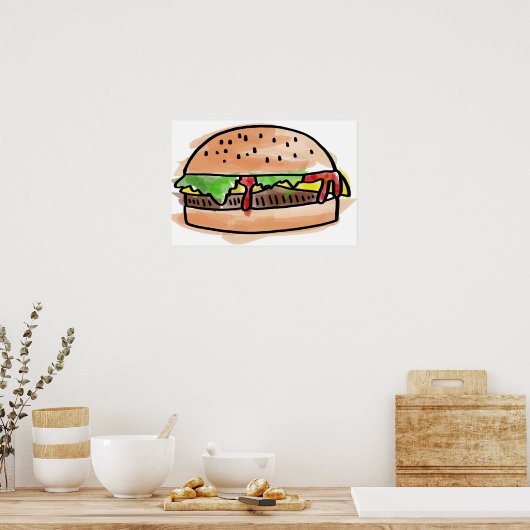 Poster de hamburger d'aquarelle (Cuisine)