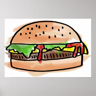Poster de hamburger d'aquarelle