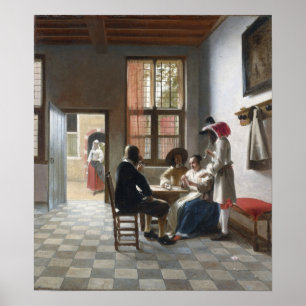 Poster De Hooch - Joueurs De Cartes Dans Une Salle Lumine