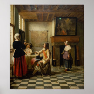 Poster De Hooch - Une Femme Qui Boit Avec Deux Hommes 165