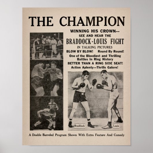 Poster de Joe Lewis vintage contre James Braddock (Devant)