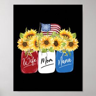 Poster De Juillet Femme Maman Nana Tournesol Avec Drapeau