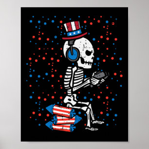 Poster De Juillet Squelette Joueur Drôle Amérique Garçons
