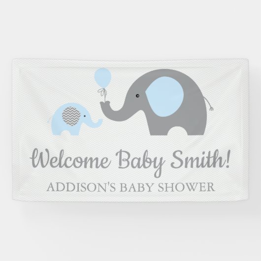 Poster de la bannière du Baby shower Elephant bleu (Horizontal)