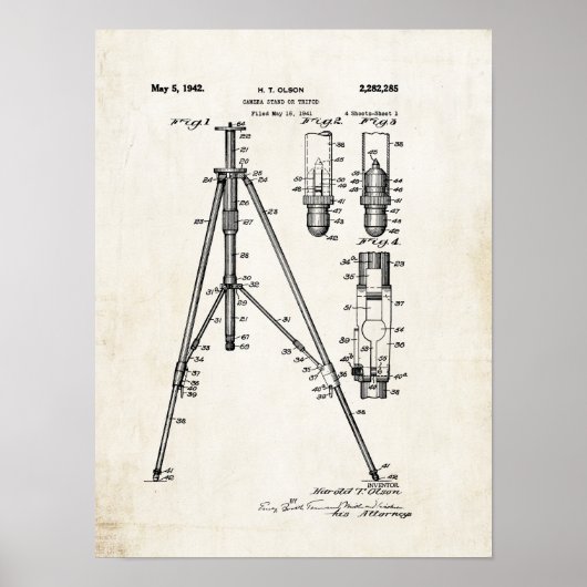 Poster de la caméra Tripod Brevet Imprimer 1942 (Devant)