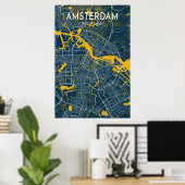 Poster de la carte bleue Amsterdam City Carte bleu (Bureau à domicile)