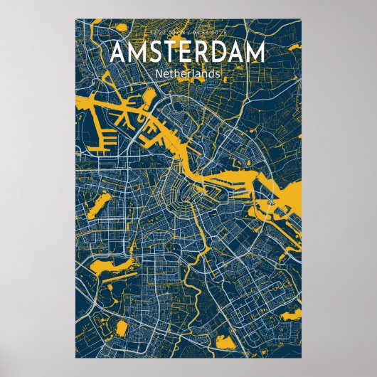 Poster de la carte bleue Amsterdam City Carte bleu (Devant)