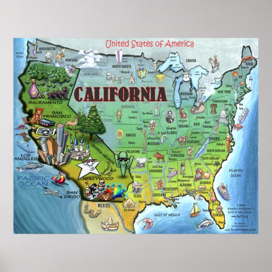 Poster de la carte California USA (Devant)