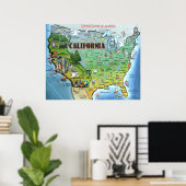 Poster de la carte California USA (Bureau à domicile)