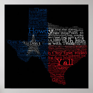 Poster de la carte d'art texan USA Slang Word