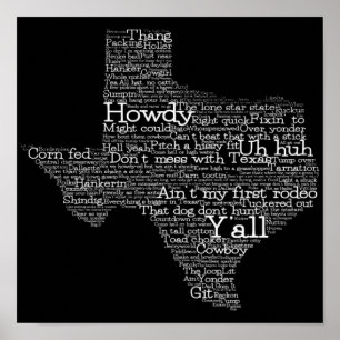 Poster de la carte d'art texan USA Slang Word