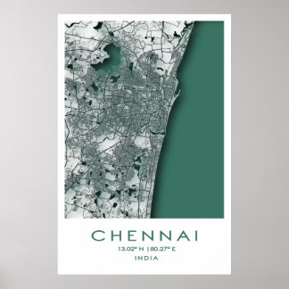 Poster de la carte de Chennai| Madras| Tamil Nadu|