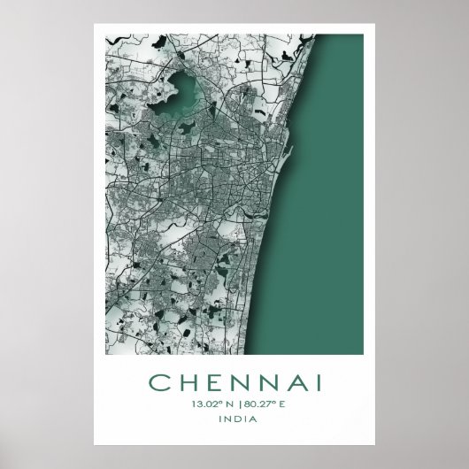 Poster de la carte de Chennai| Madras| Tamil Nadu| (Devant)