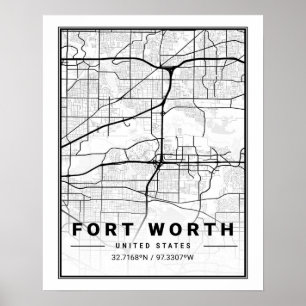 Poster de la carte de Fort Worth Texas USA Travel 