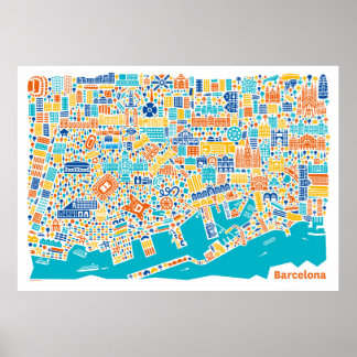 Poster de la carte de la ville de Barcelone