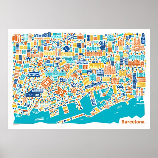 Poster de la carte de la ville de Barcelone (Devant)