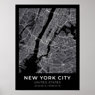 Poster de la carte de la ville noire de New York