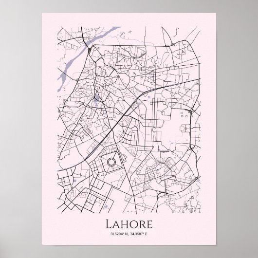 Poster de la carte de Lahore (rose, mat) (Devant)