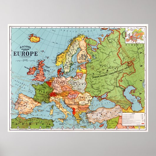 Poster de la carte de l'Europe de Bacon (Devant)