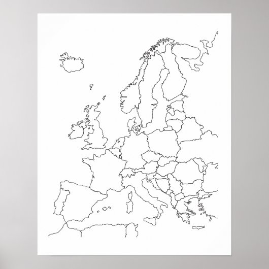 Poster de la carte de l'Europe en blanc (Devant)